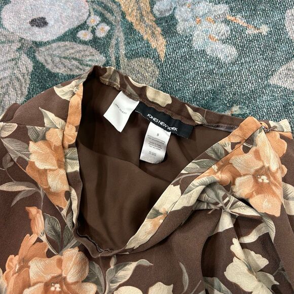 Vintage Silk Maxi A-Line Skirt Womens Sz 8 Brown cream Floral Lined Midi Flowy - Picture 13 of 16